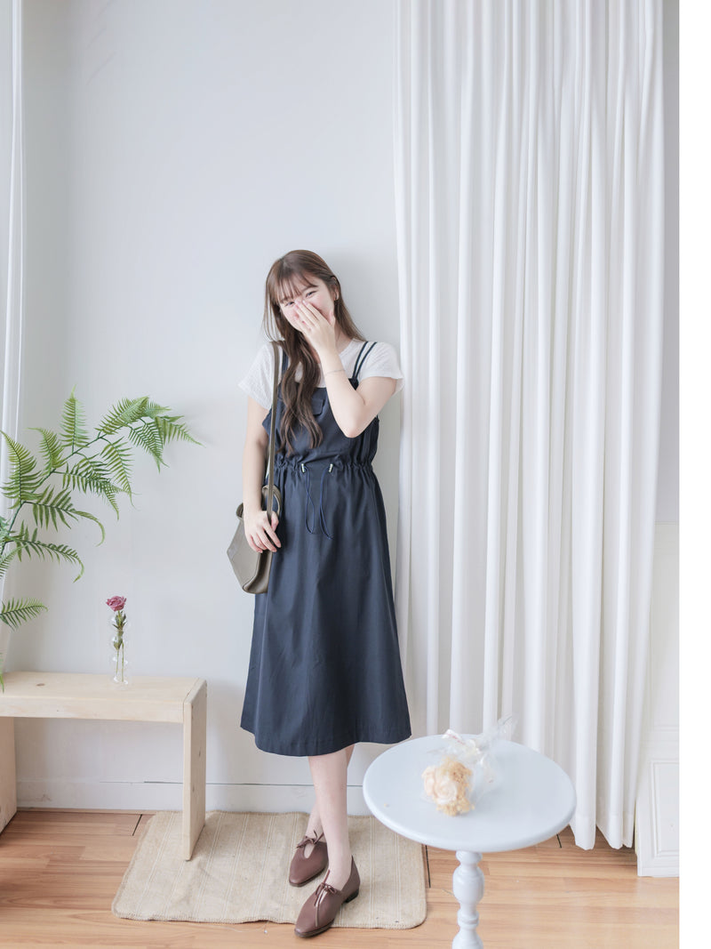 Adjustable Jumpskirt Dress 隨性前口袋抽繩雙吊帶裙/ DS9971