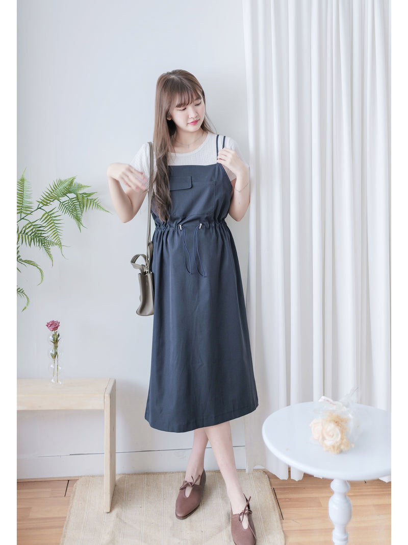 Adjustable Jumpskirt Dress 隨性前口袋抽繩雙吊帶裙/ DS9971