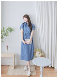 Chambray Shirt Dress 日常無肩線牛仔恤衫連身裙/ DS9973