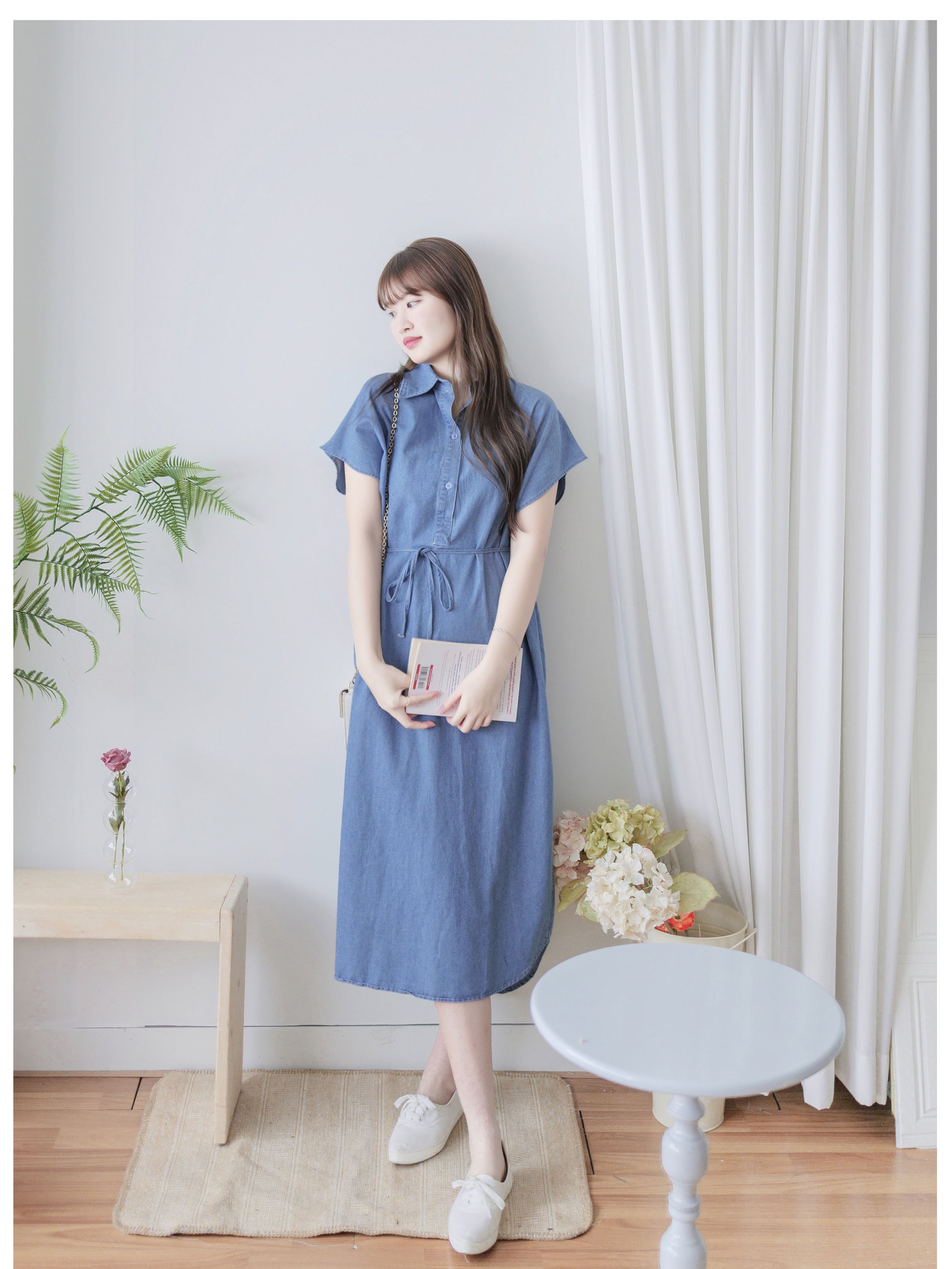 [ 限時重開訂購🕣 ] Chambray Shirt Dress 日常無肩線牛仔恤衫連身裙/ DS9973 (Pre-order 6月11日截單）