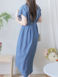 Chambray Shirt Dress 日常無肩線牛仔恤衫連身裙/ DS9973