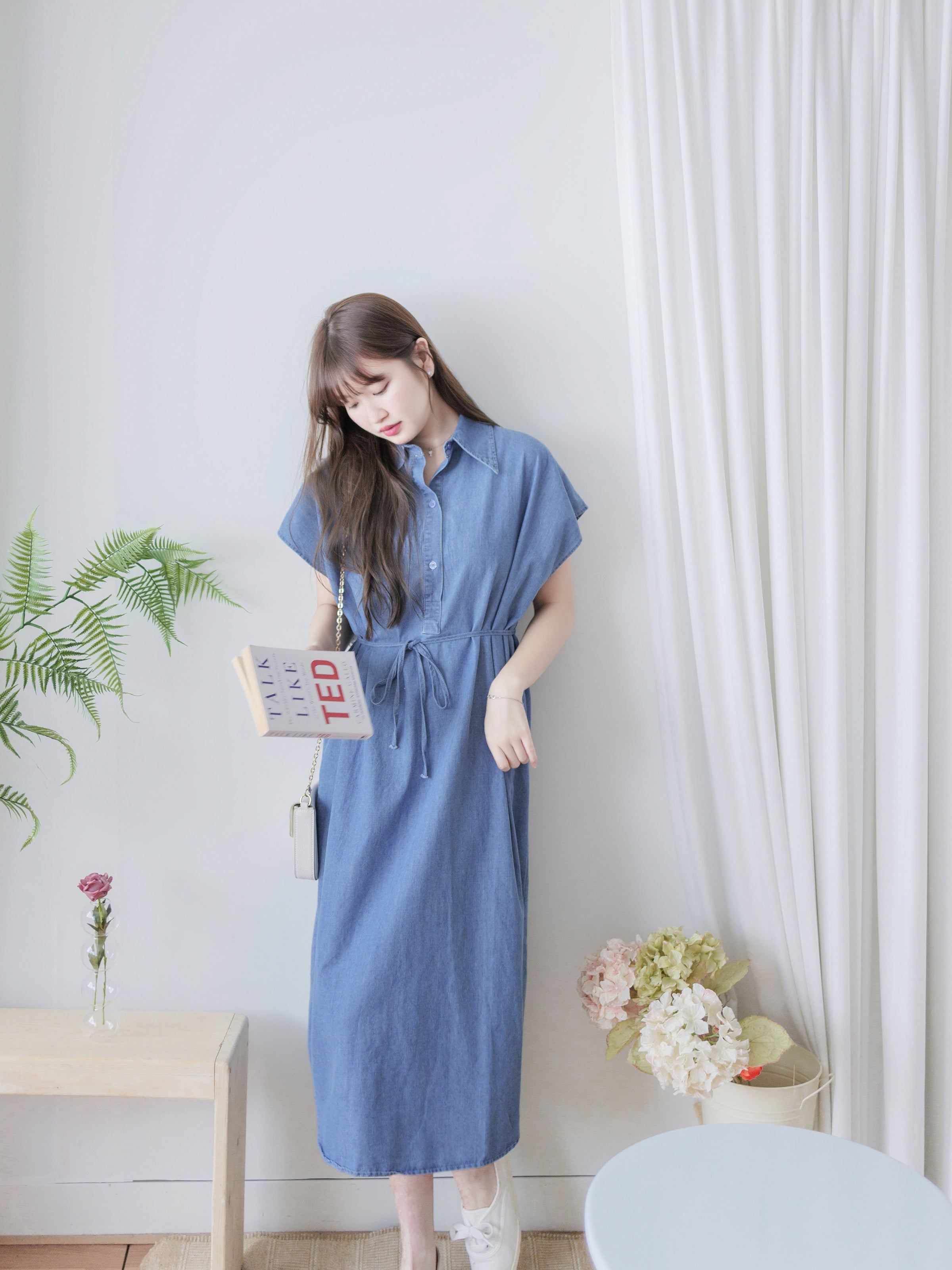 [ 限時重開訂購🕣 ] Chambray Shirt Dress 日常無肩線牛仔恤衫連身裙/ DS9973 (Pre-order 6月11日截單）