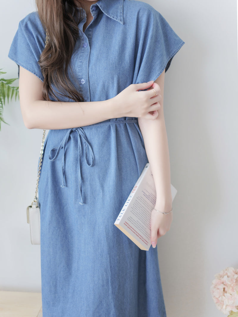 Chambray Shirt Dress 日常無肩線牛仔恤衫連身裙/ DS9973