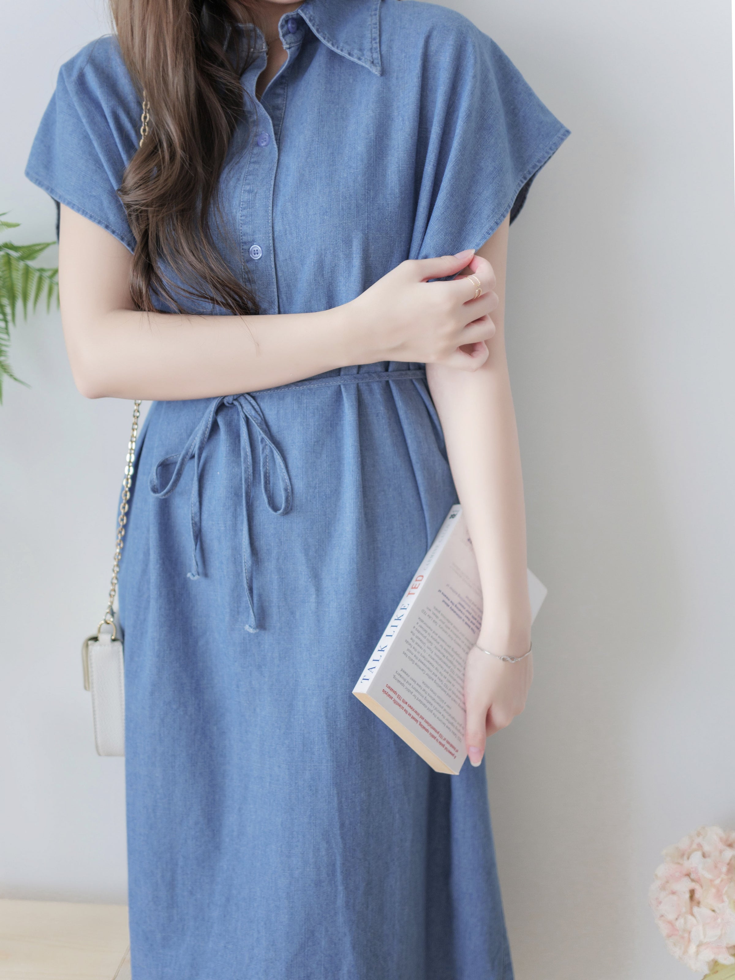 [ 限時重開訂購🕣 ] Chambray Shirt Dress 日常無肩線牛仔恤衫連身裙/ DS9973 (Pre-order 6月11日截單）