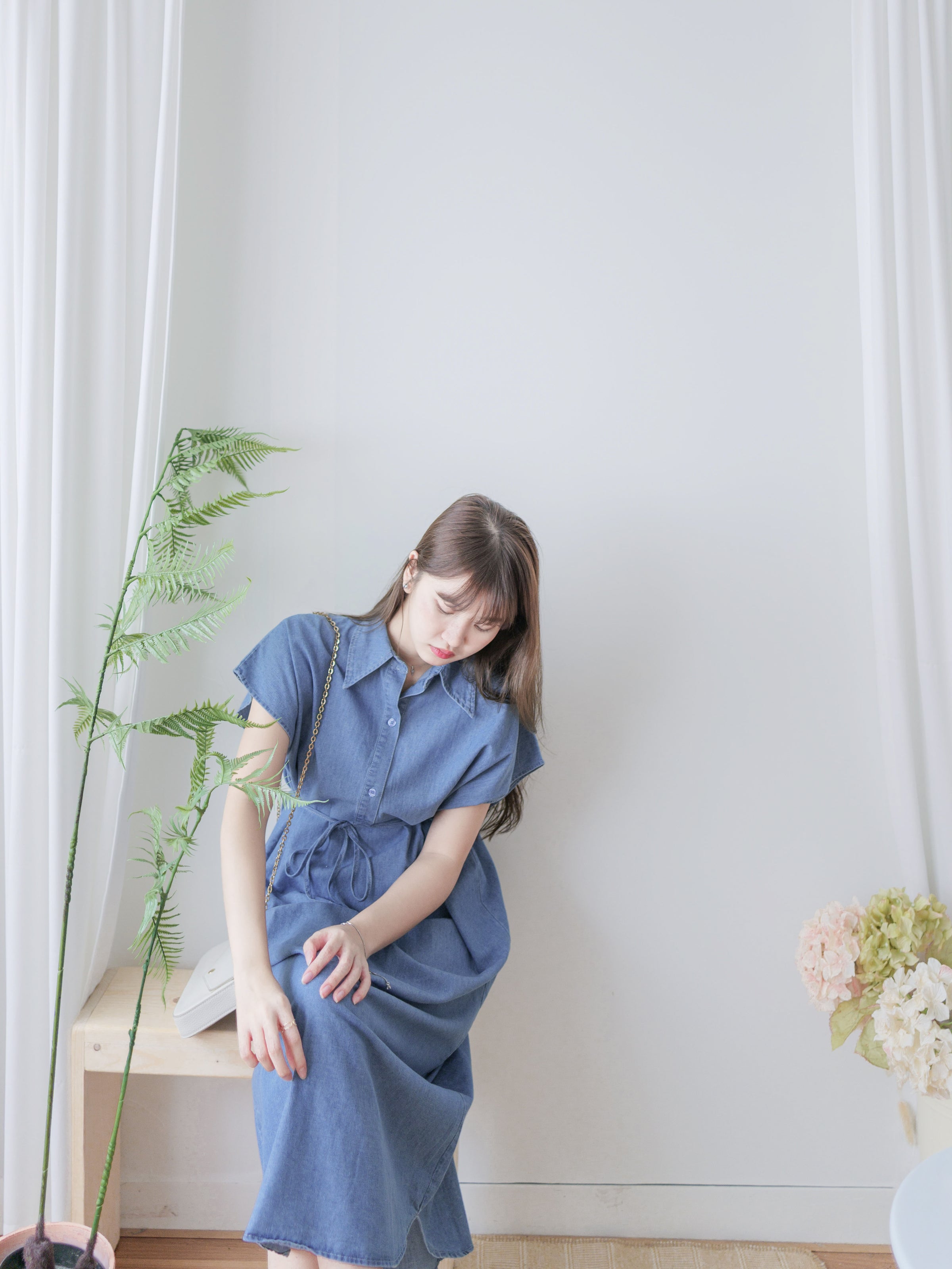 [ 限時重開訂購🕣 ] Chambray Shirt Dress 日常無肩線牛仔恤衫連身裙/ DS9973 (Pre-order 6月11日截單）