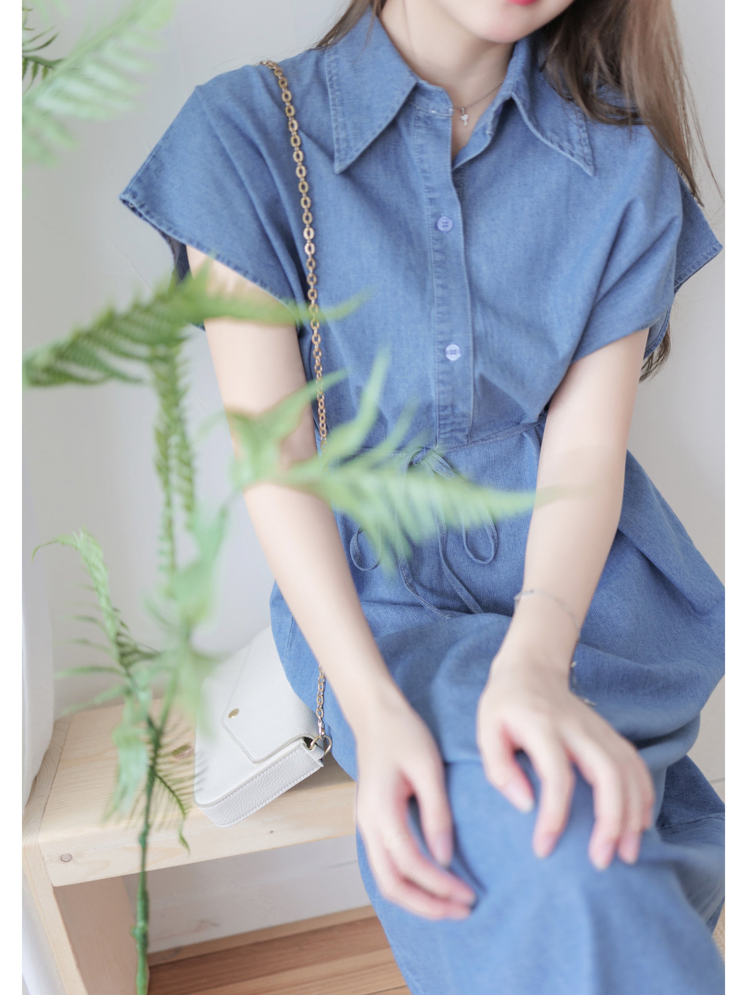 [ 限時重開訂購🕣 ] Chambray Shirt Dress 日常無肩線牛仔恤衫連身裙/ DS9973 (Pre-order 6月11日截單）