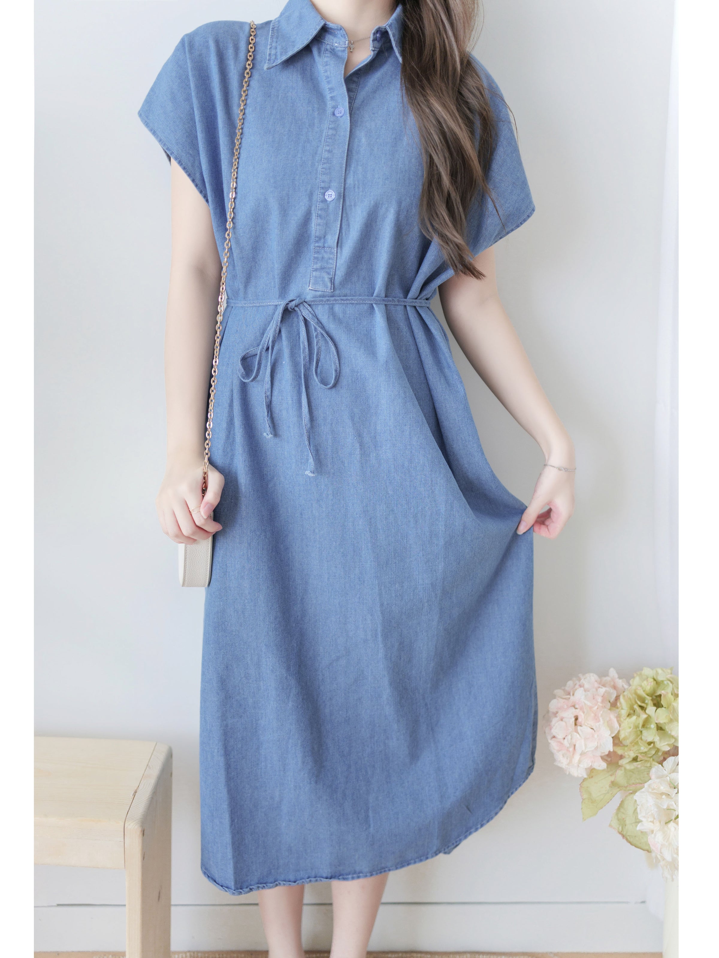 [ 限時重開訂購🕣 ] Chambray Shirt Dress 日常無肩線牛仔恤衫連身裙/ DS9973 (Pre-order 6月11日截單）