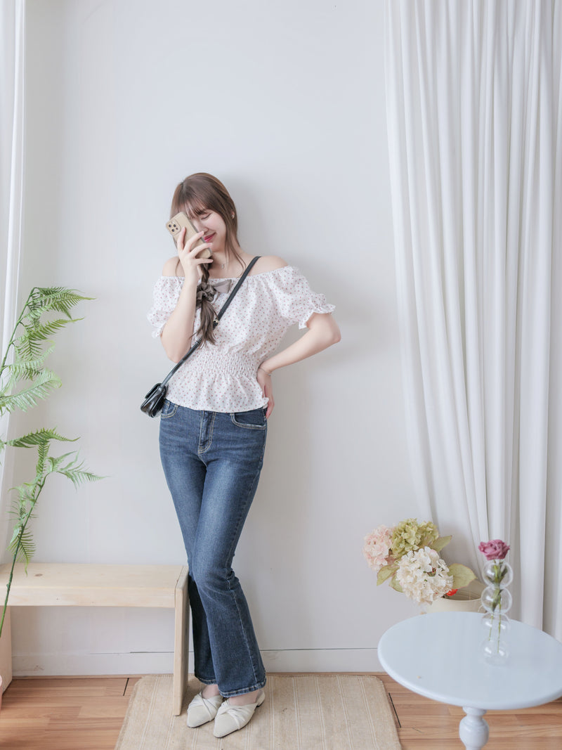 Textured Floral Shirring Top 輕柔印花壓紋荷葉邊上衣/ TP9179