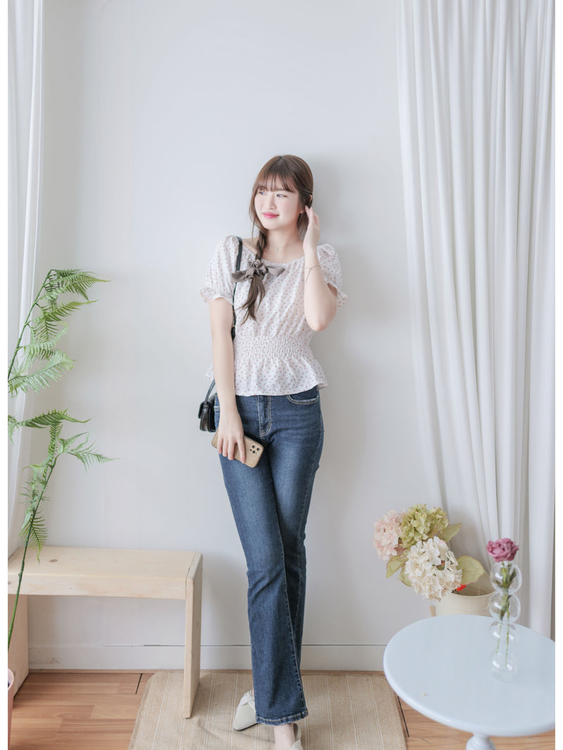 Textured Floral Shirring Top 輕柔印花壓紋荷葉邊上衣/ TP9179
