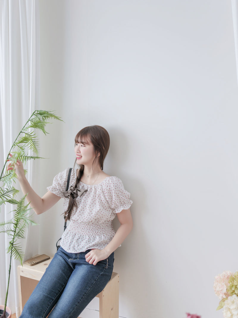 Textured Floral Shirring Top 輕柔印花壓紋荷葉邊上衣/ TP9179