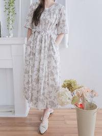 Bloom Dress 焦糖線條印花口袋修腰連身裙/ DS9965