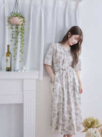 Bloom Dress 焦糖線條印花口袋修腰連身裙/ DS9965