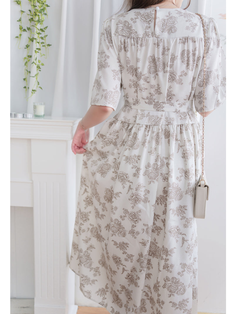 Bloom Dress 焦糖線條印花口袋修腰連身裙/ DS9965