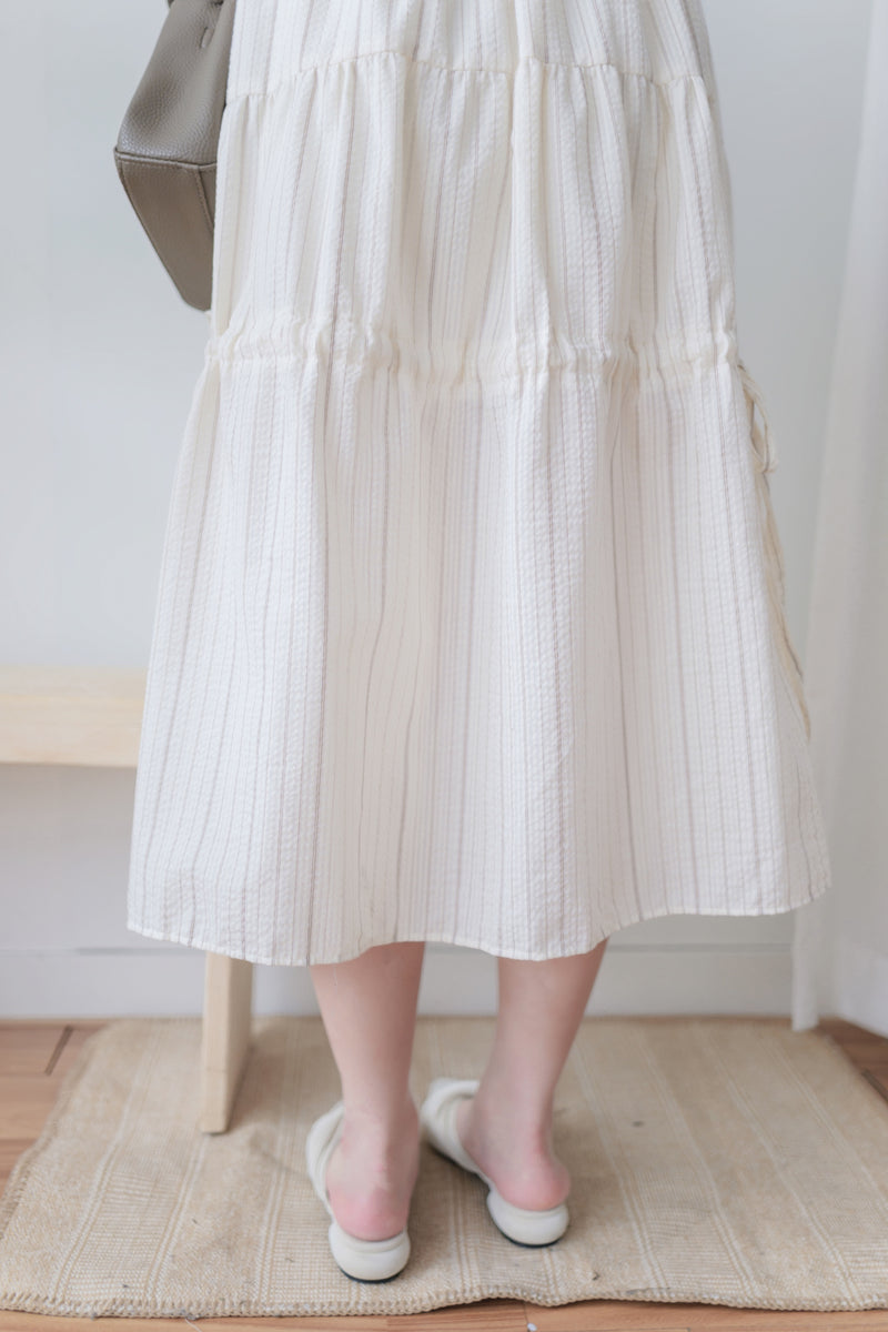 Stripe Ribbon Skirt 法式條紋層次長裙/ SK8903