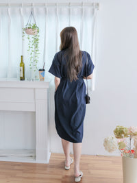 （售完即止) Navy Dress 深藍修腰側開叉連身裙/ DS9977