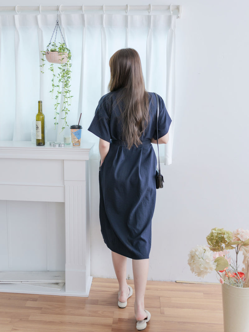 （售完即止) Navy Dress 深藍修腰側開叉連身裙/ DS9977