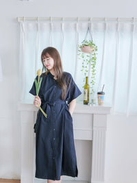 （售完即止) Navy Dress 深藍修腰側開叉連身裙/ DS9977