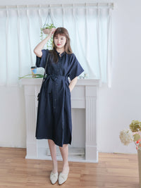 （售完即止) Navy Dress 深藍修腰側開叉連身裙/ DS9977
