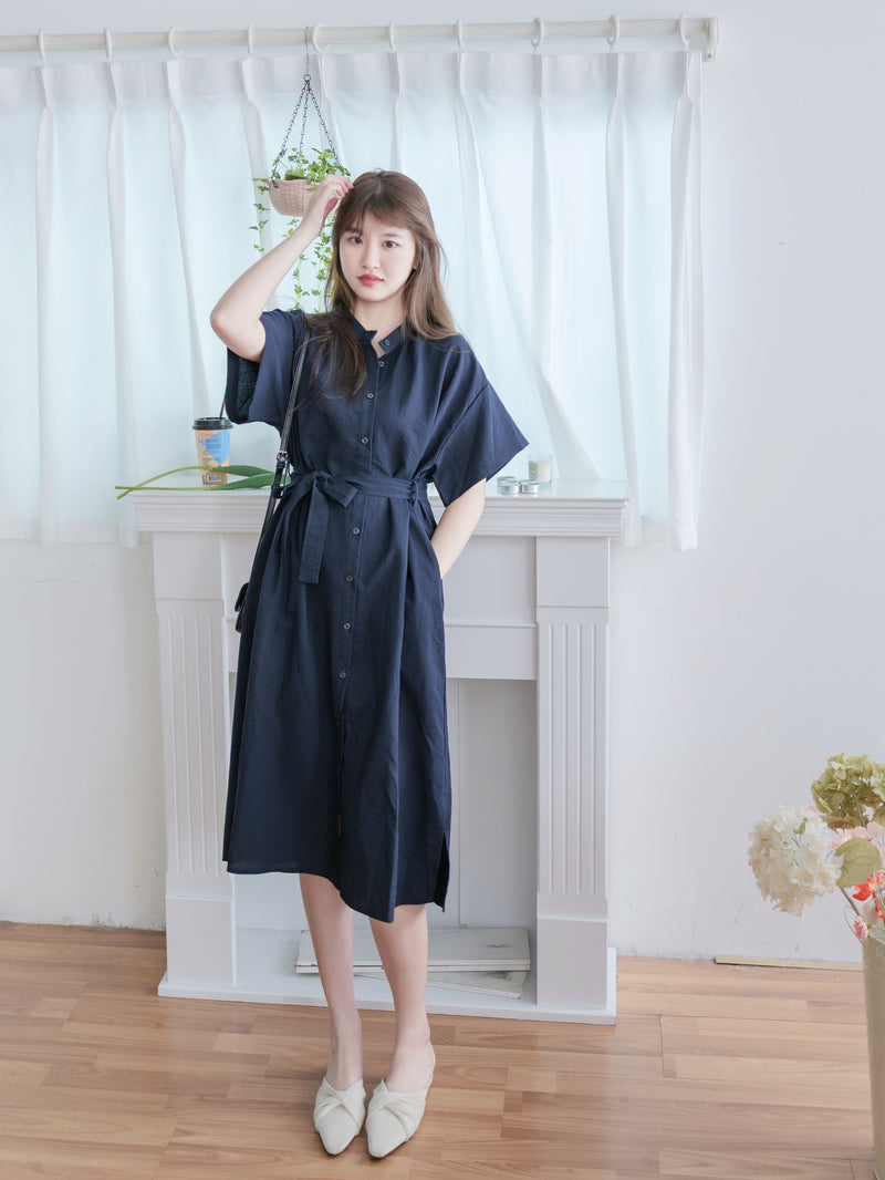 （售完即止) Navy Dress 深藍修腰側開叉連身裙/ DS9977