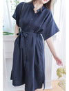 （售完即止) Navy Dress 深藍修腰側開叉連身裙/ DS9977