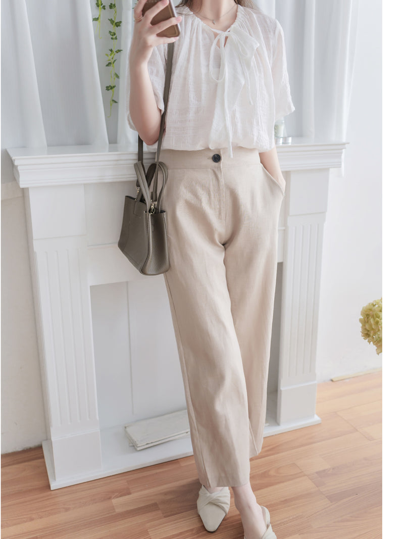 Linen-blend Wide-leg Pants 質感棉麻闊腿褲/ PT8468