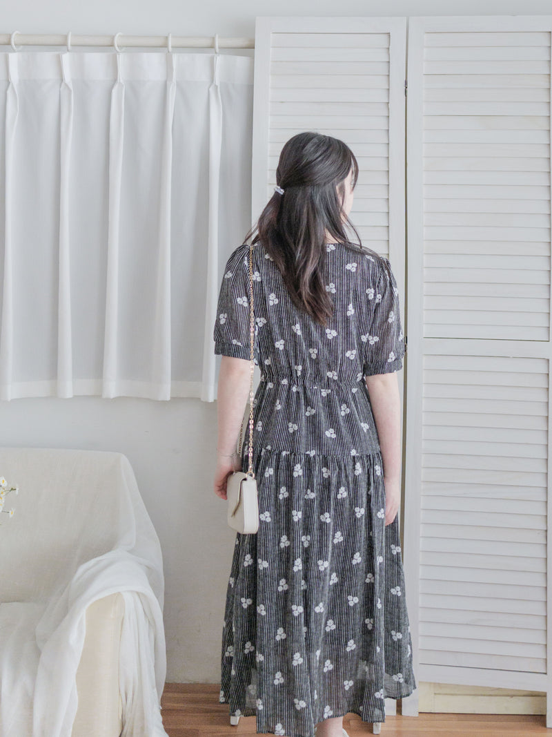 Cloud Floral Dress 雲朵感印花條紋連身裙/ DS9979 (pre-order 8月25截單)