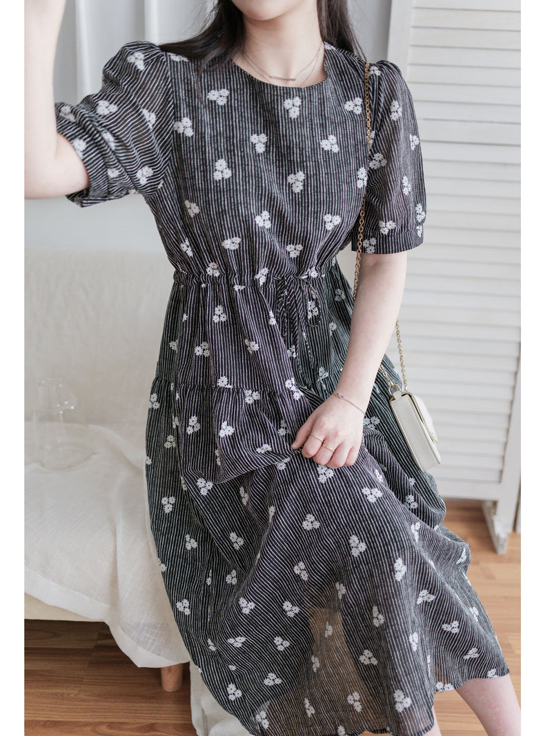 Cloud Floral Dress 雲朵感印花條紋連身裙/ DS9979 (pre-order 8月25截單)