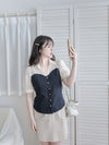 Spliced Blouse 深藍拼接設計不貼假修腰上衣/ BU9114