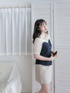 Spliced Blouse 深藍拼接設計不貼假修腰上衣/ BU9114