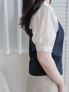 Spliced Blouse 深藍拼接設計不貼假修腰上衣/ BU9114