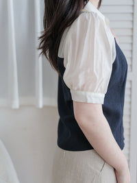 Spliced Blouse 深藍拼接設計不貼假修腰上衣/ BU9114
