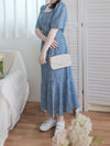 Square Neck Floral Dress 單色光影印花方領口袋連身裙/ DS9975