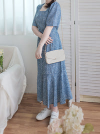 Square Neck Floral Dress 單色光影印花方領口袋連身裙/ DS9975