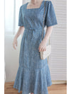 Square Neck Floral Dress 單色光影印花方領口袋連身裙/ DS9975