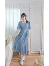 Square Neck Floral Dress 單色光影印花方領口袋連身裙/ DS9975