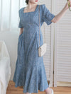 Square Neck Floral Dress 單色光影印花方領口袋連身裙/ DS9975