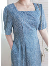 Square Neck Floral Dress 單色光影印花方領口袋連身裙/ DS9975