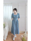 Square Neck Floral Dress 單色光影印花方領口袋連身裙/ DS9975