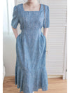 Square Neck Floral Dress 單色光影印花方領口袋連身裙/ DS9975