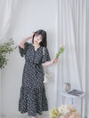 bouquet Dress 裝飾線幾何領口後橡筋印花連身裙/ DS9974