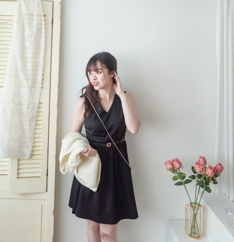 (腰 33"）Vest 不規則金屬扣腰帶口袋背心裙, Dress/ DS9506 (black sold out)