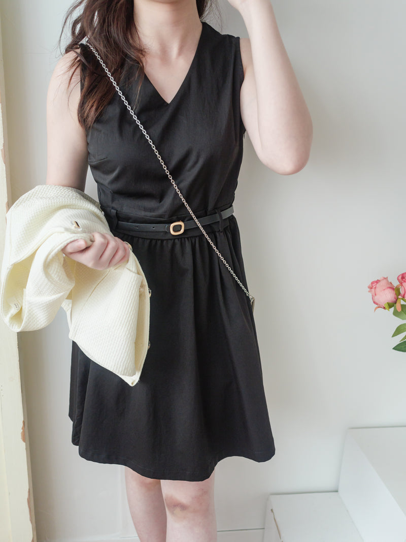 (腰 33"）Vest 不規則金屬扣腰帶口袋背心裙, Dress/ DS9506 (black sold out)