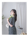 bouquet Dress 裝飾線幾何領口後橡筋印花連身裙/ DS9974