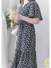 bouquet Dress 裝飾線幾何領口後橡筋印花連身裙/ DS9974