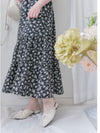 bouquet Dress 裝飾線幾何領口後橡筋印花連身裙/ DS9974