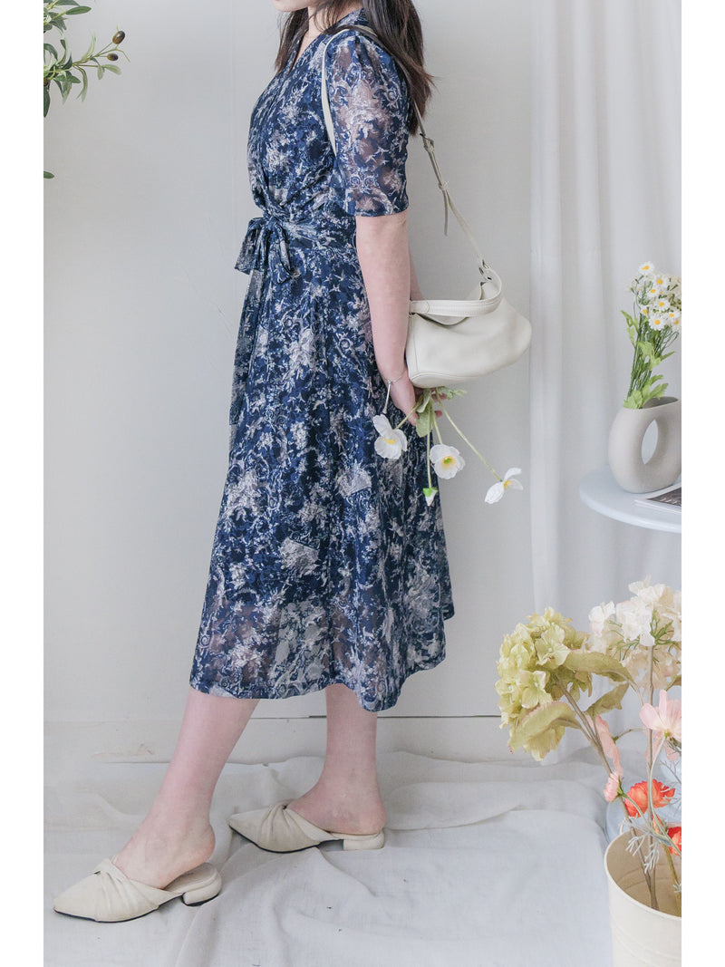 Toile Wrap Dress 暈染印花疊領連身裙/ DS9970