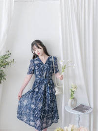 Toile Wrap Dress 暈染印花疊領連身裙/ DS9970