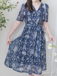 Toile Wrap Dress 暈染印花疊領連身裙/ DS9970