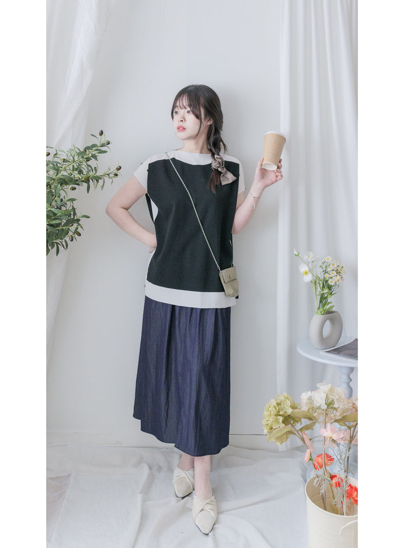 Classic Knit Top 經典黑白拼色顯瘦彈性上衣 / TP9171