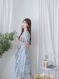 Toile Wrap Dress 暈染印花疊領連身裙/ DS9970